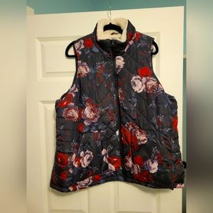 Floral puffer vest; faux fur lined